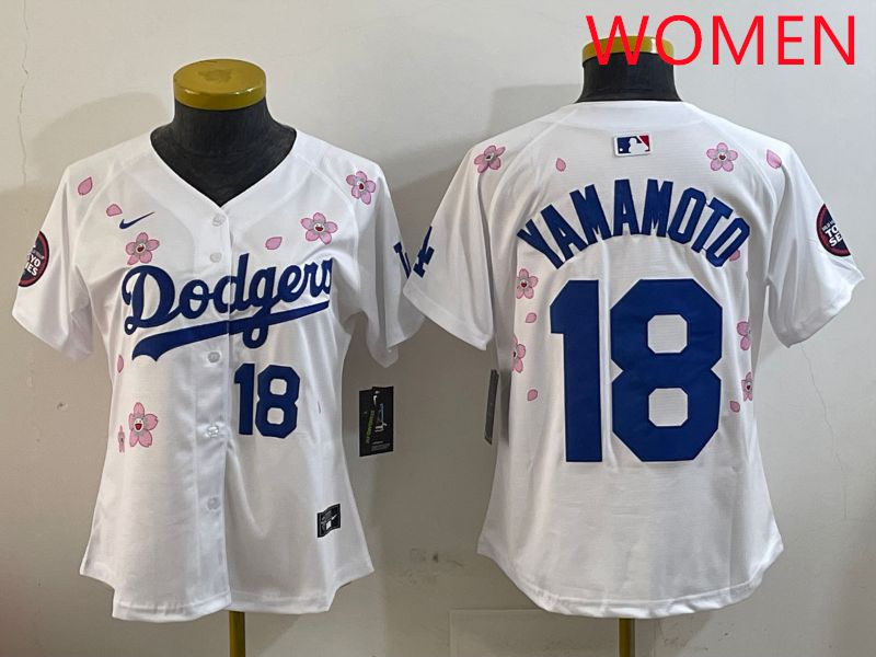 Women Los Angeles Dodgers 18 Yamamoto White Sakura Edition 2025 Nike MLB Jersey style 7